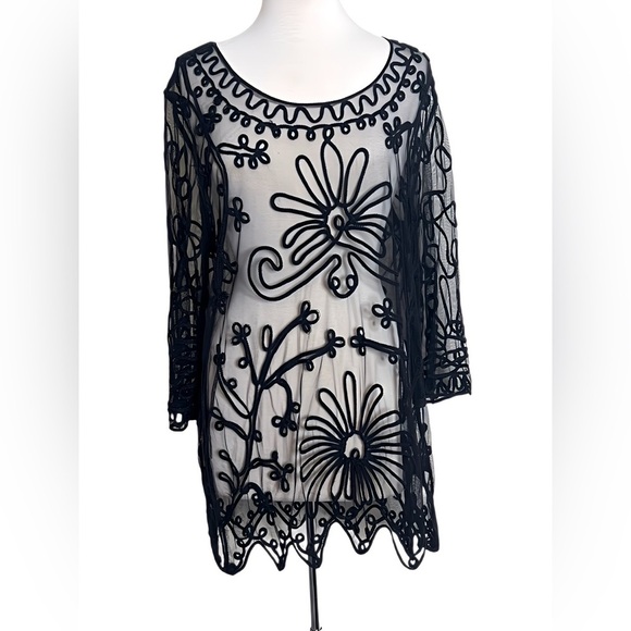Pretty Angel Other - Pretty Angel Black Sheer Lace Embroidery Tunic / Swimsuit Cover Up Women’s Large